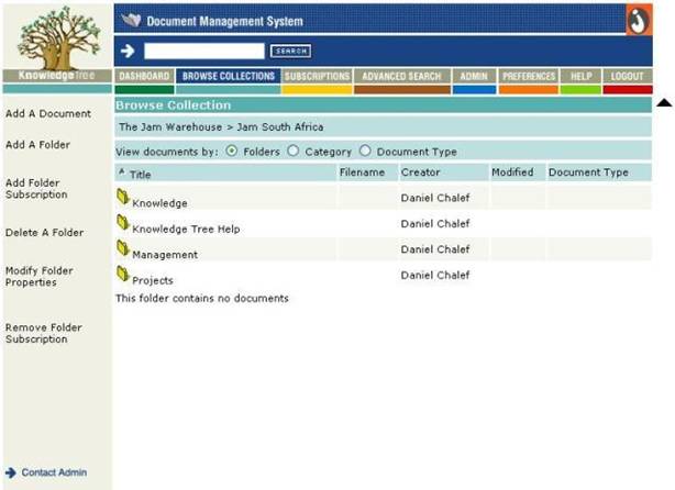 Figure 3 Example of the KnowledgeTree DMS User Interface