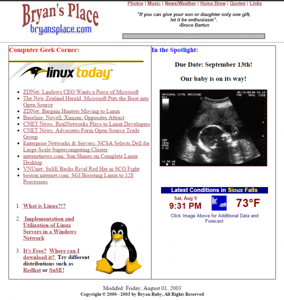 Bryansplace.com in 2003