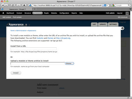 The integrated package installer in action.