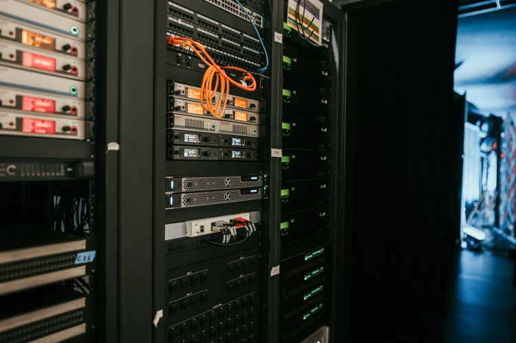 A rack of servers in a server room
