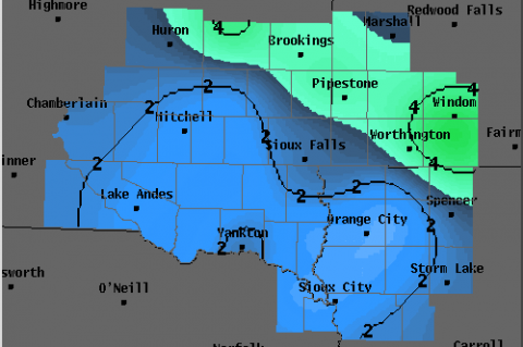 Observed snowfall for April 25, 2008