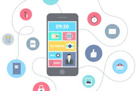 Mobile phone with app logos