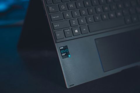 Intel advertising sticker on new laptop