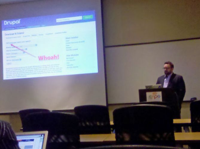 Blake Hall presenting Drupal Social session at CMS Expo 2011