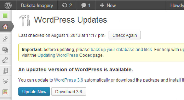 WordPress 3.6 Notification