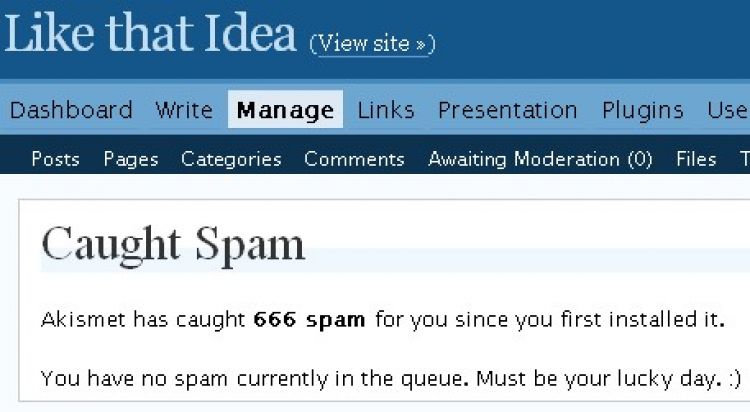 Screen shot of Akismet Filter in Wordpress 2.x