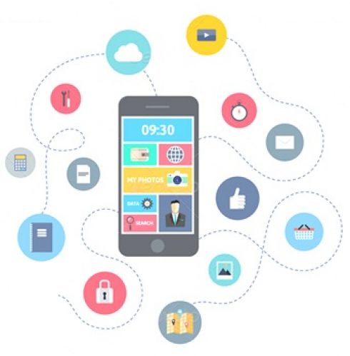 Mobile phone with app logos